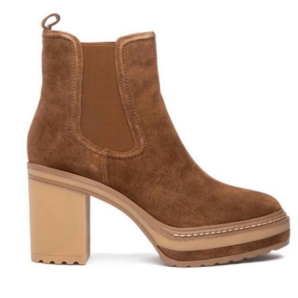 Steve Madden Lexa Chestnut Suede Chunky Heel Boots